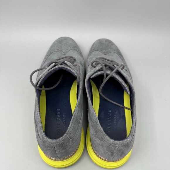 Cole Haan LunarGrand Wingtip Mens 9W Gray Suede with Volt Yellow Sole C28220 main image 9